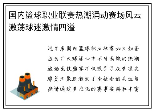 国内篮球职业联赛热潮涌动赛场风云激荡球迷激情四溢
