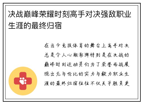 决战巅峰荣耀时刻高手对决强敌职业生涯的最终归宿
