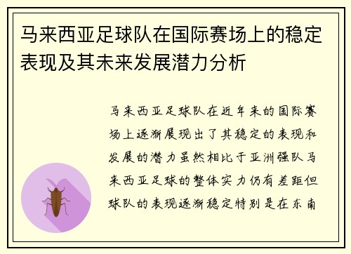 马来西亚足球队在国际赛场上的稳定表现及其未来发展潜力分析