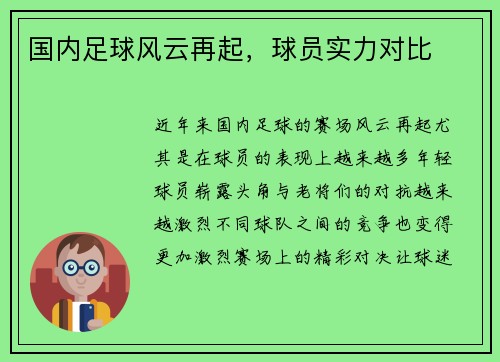 国内足球风云再起，球员实力对比